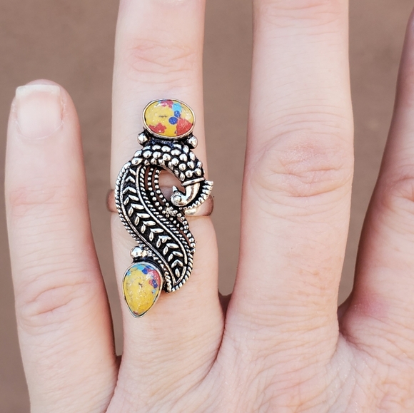 New Mosaic Jasper 925 Silver Peacock Ring. - Picture 9 of 14